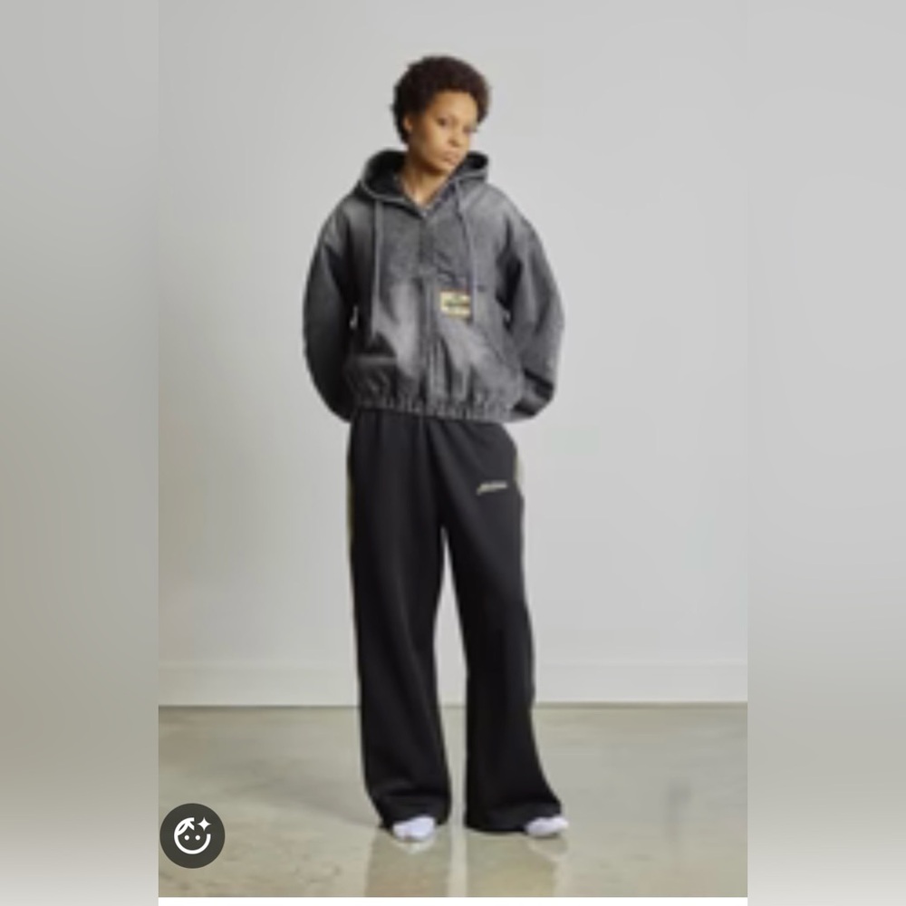 New Adidem Asterisks wide leg weave track pants black cream small